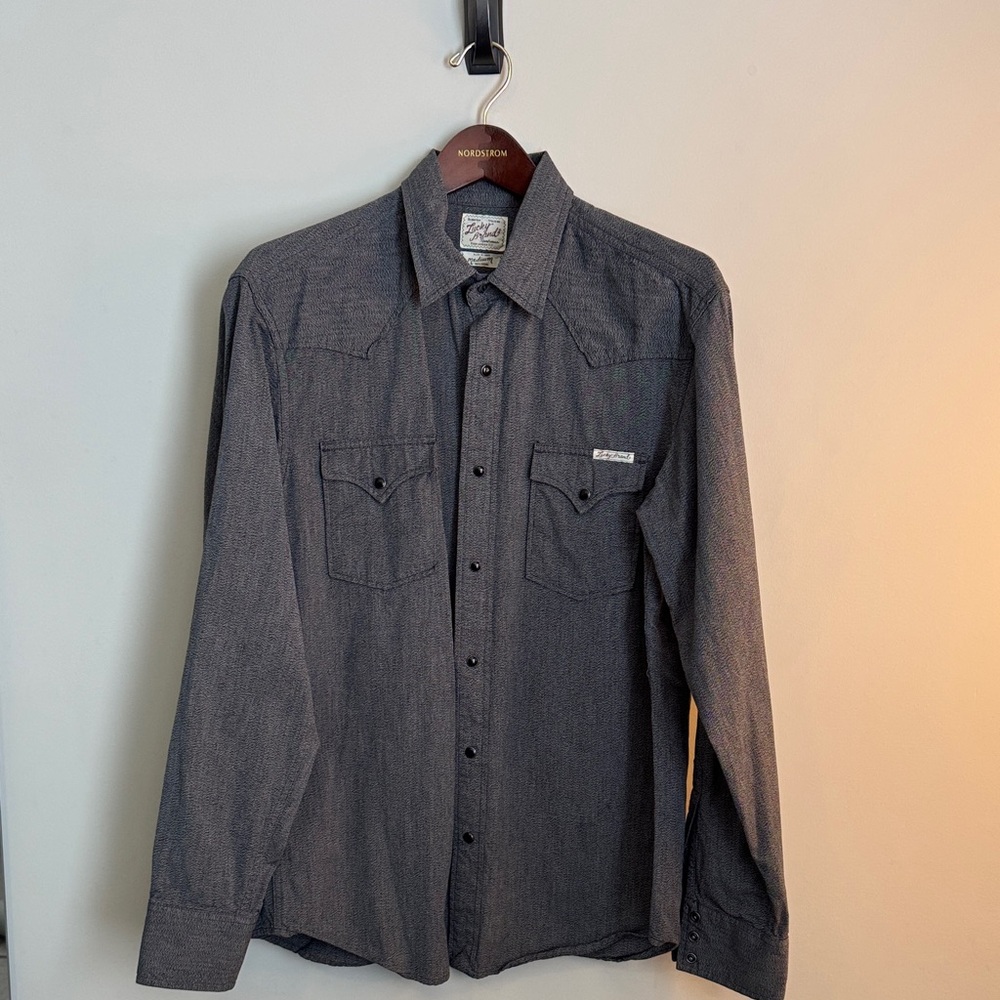 Lucky Brand Men's Washed Black Denim Snap-Front Shirt